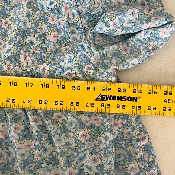 Women's House Dress Handmade Blue Floral Short Sleeve Midi Cottage Prairie - Picture 5 of 6